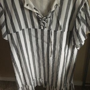XL Striped Ruffled Shift Dress